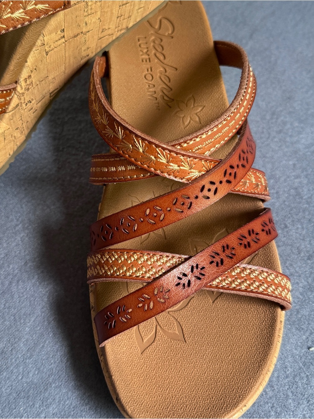 Women's Brown Strappy Wedge Sandals - Picture 2 of 9